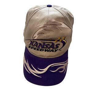 Vintage Kansas Speedway NASCAR Snapback Hat Tan Purple Flame Embroidery ISC